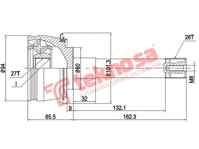 TEKNOSA FRONT LEFT - RIGHT OUTER CV JOINT For TOYOTA HILUX [2] 2.4 D 4X4 (2L)(8V 55KW) 85-98