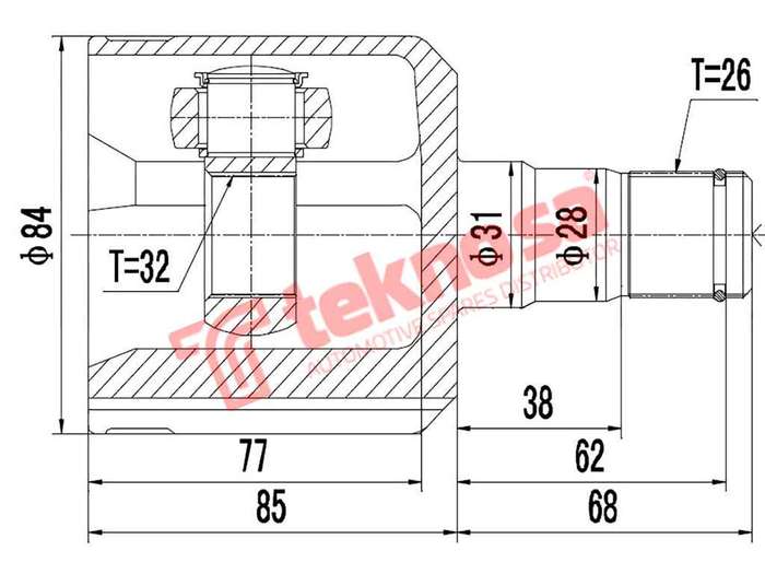 TEKNOSA FRONT LEFT - RIGHT INNER CV JOINT For VOLKSWAGEN BEETLE [2] 1.8 T (AGU APH AVC AWU AWV BK...