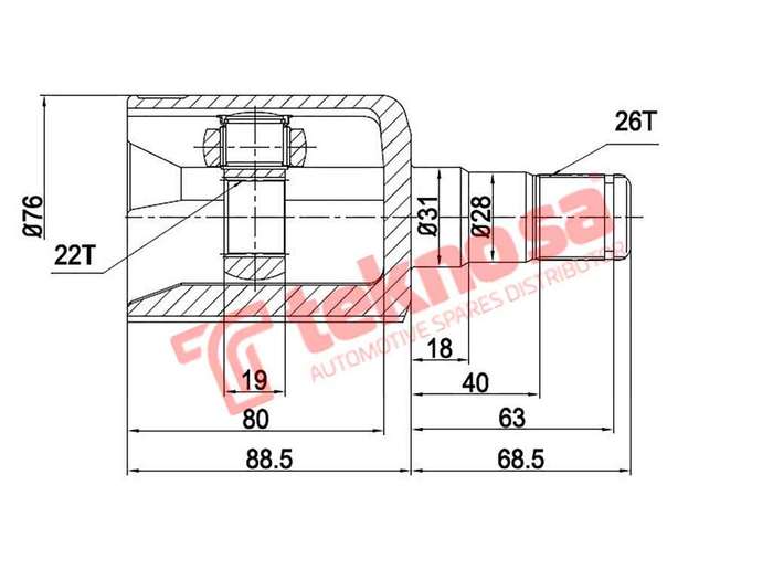 TEKNOSA FRONT LEFT - RIGHT INNER CV JOINT For VOLKSWAGEN POLO [3] / VIVO 1.4 (CLPA)(16V 63KW) 10-20