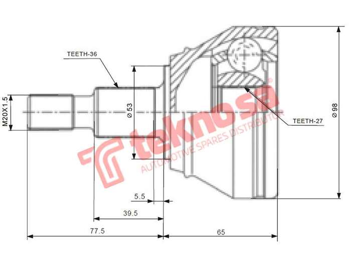 TEKNOSA FRONT LEFT - RIGHT OUTER CV JOINT For AUDI A3 [1] 1.8 S3 (APY AMK AUL)(20V 154KW) 98-00