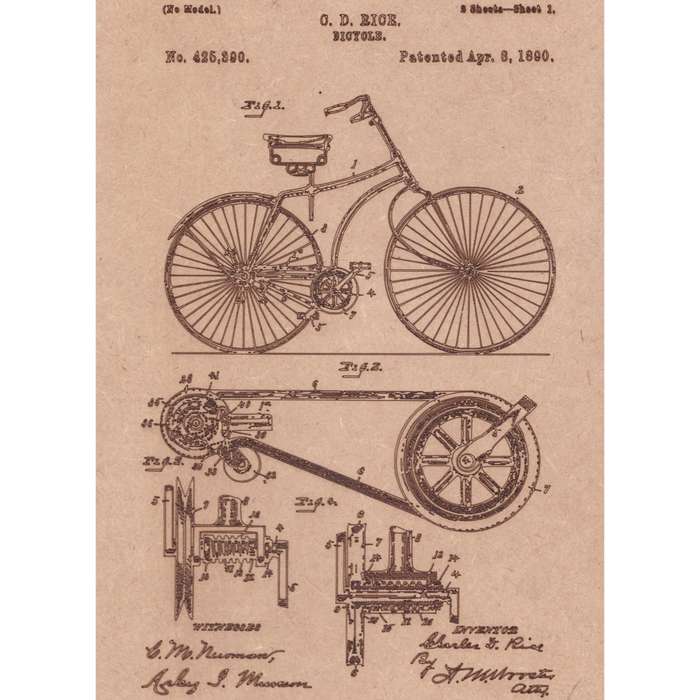 Vintage Patent Sketch Style Bicycle - Unframed