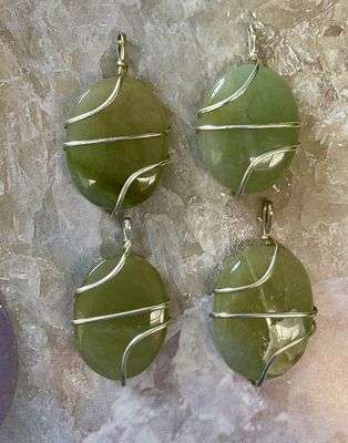 Green Aventurine Oval Wire Wrapped Pendants