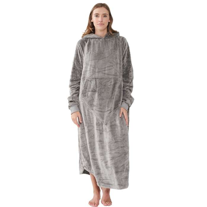 Grey Oversized Floor-Length Body Blanket Hoodie