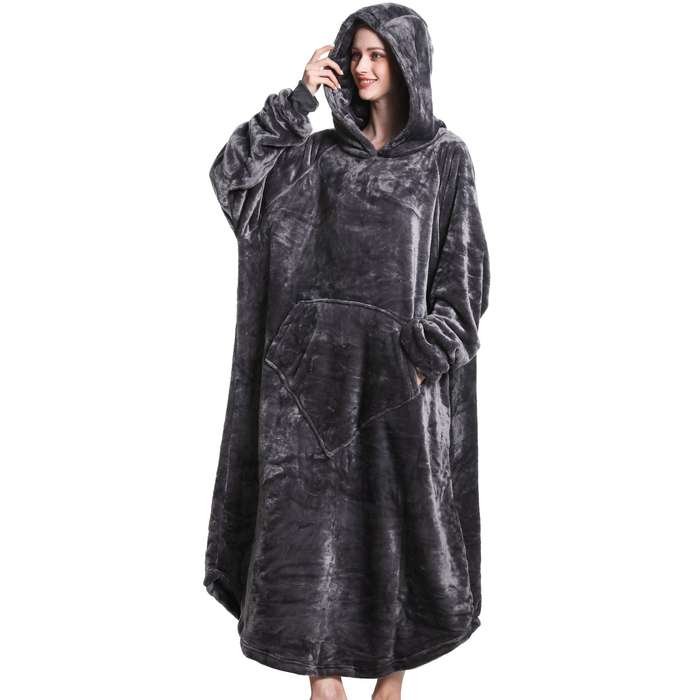 Grey Oversized Floor-Length Body Blanket Hoodie
