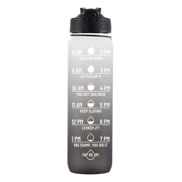Iconix South African Motivational Time Marker Water Bottle  Black and White