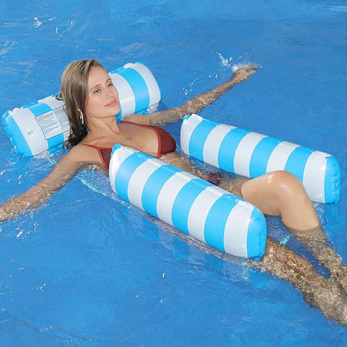 Inflatable Pool Hammock Lounger Chair - Sky Blue Striped
