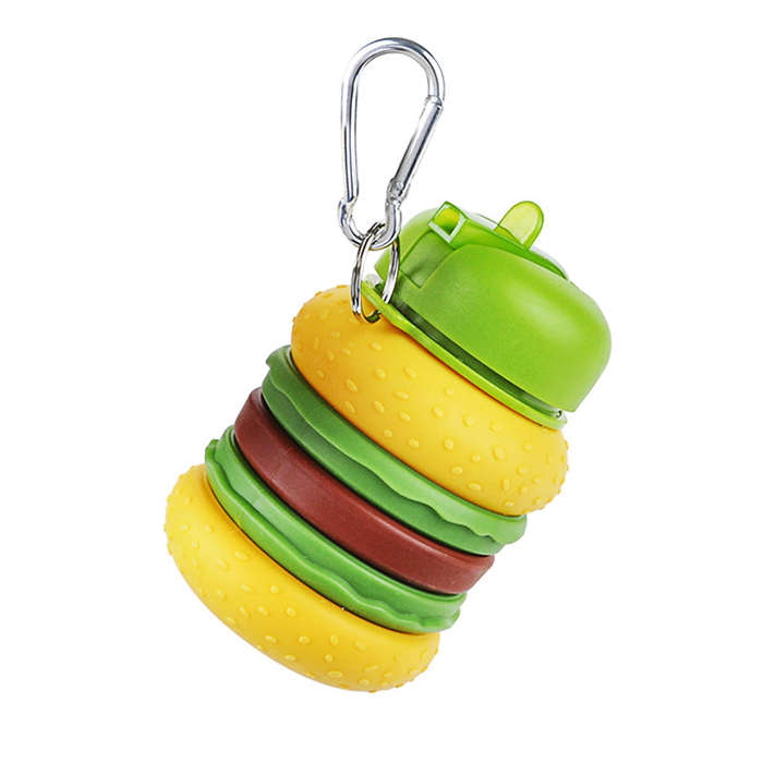 Kids Collapsible Silicone Water Bottle - Hamburger