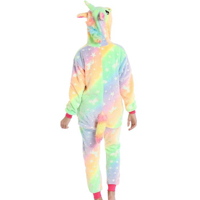 Kids Orange and Green Glow In The Dark Unicorn Onesie