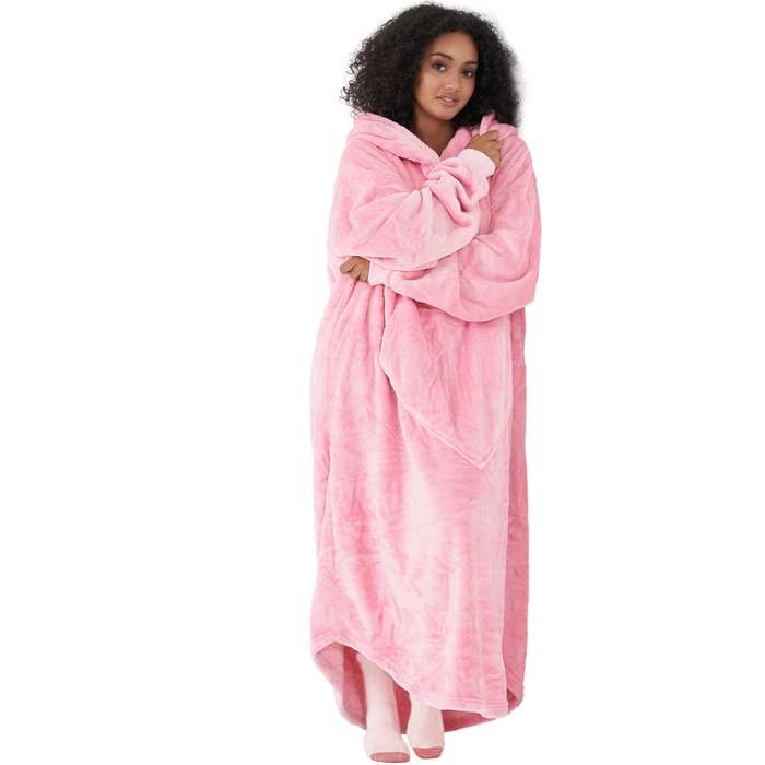 Pink Oversized Floor-Length Body Blanket Hoodie