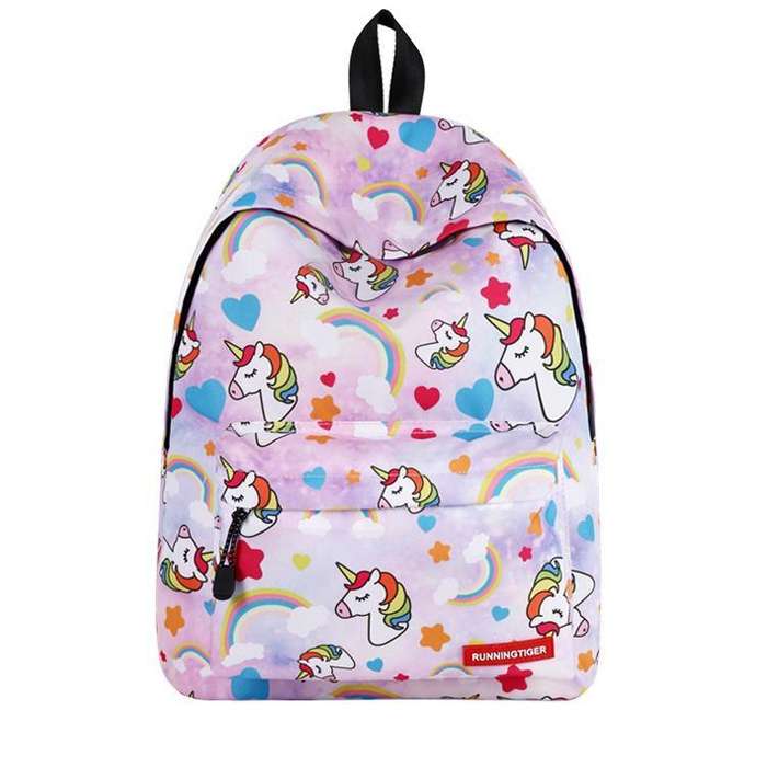 Students Light Pink Unicorn Rainbow Print Backpack