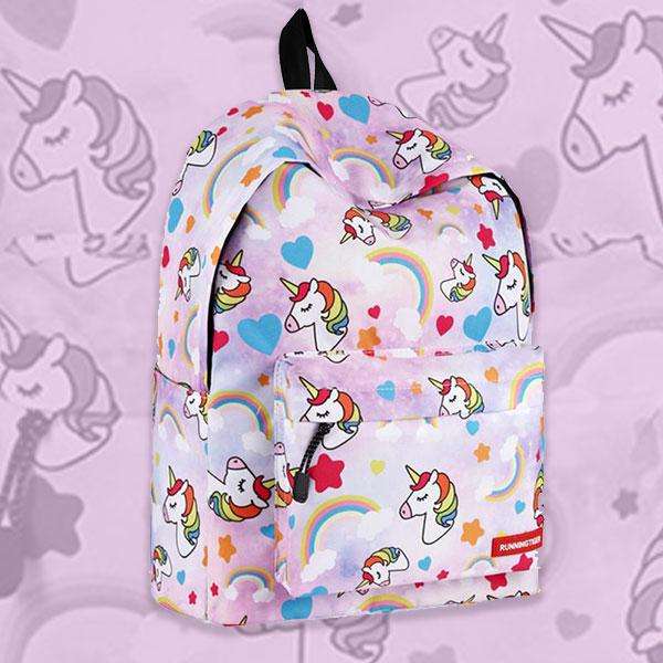 Students Light Pink Unicorn Rainbow Print Backpack