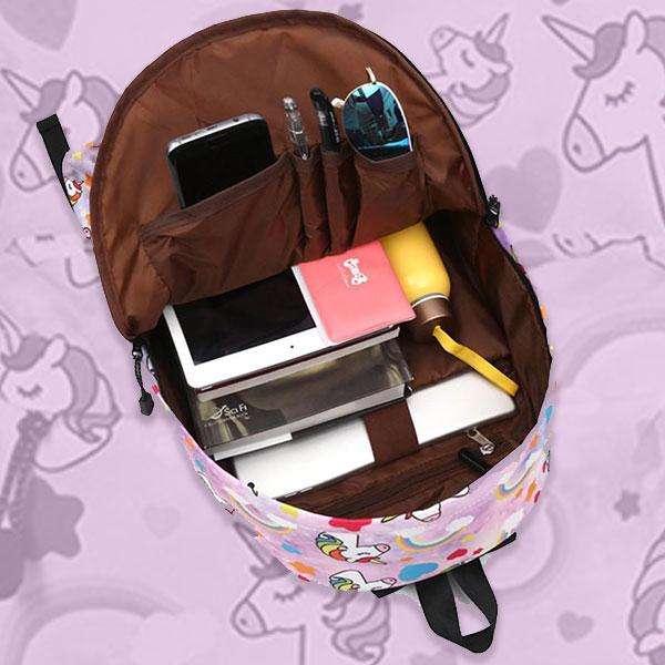 Students Light Pink Unicorn Rainbow Print Backpack