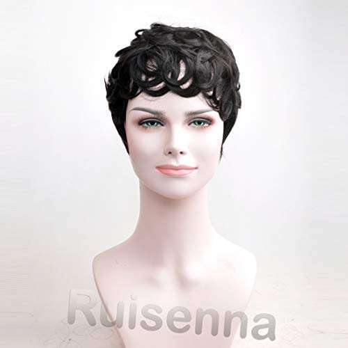 RUISENNA 100% Human Hair Short Curly Wigs For Black Women Pixie Wig Big Curls Short Wig