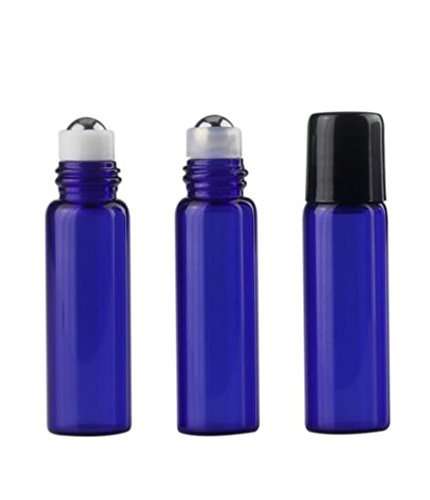 12 New 5ml Cobalt Blue Glass Roller Bottles Roll On Bottle Container with Metal Ball for Essentia...