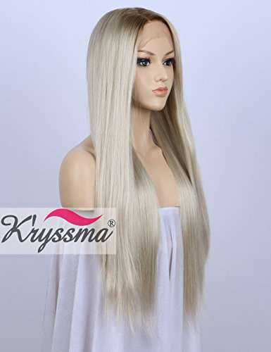 K'ryssma Fashion Ombre Blonde Glueless Lace Front Wigs Dark Roots Side Part Long Natural Straight...