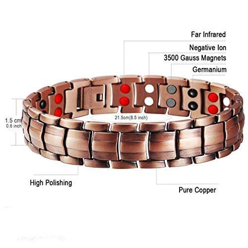 Mens 99.9% Pure Copper Bracelet Magnetic Therapy Health Wristband Jewelry Benefits 3500 Gauss...