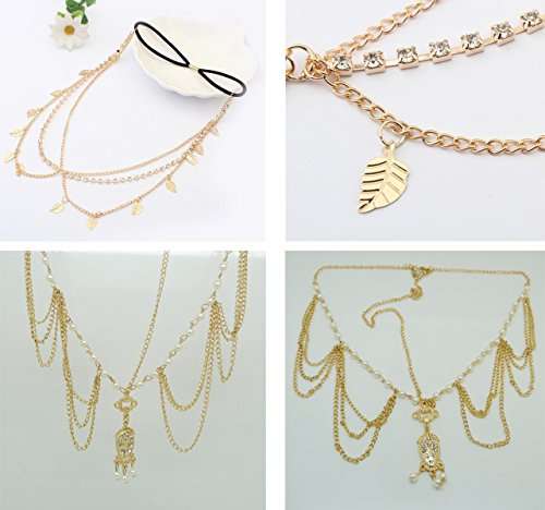 4 Pcs Gold Head Chain Gypsy Jewelry Bollywood Jewelry Head pieces for Women Gold Headpiece Arabia...