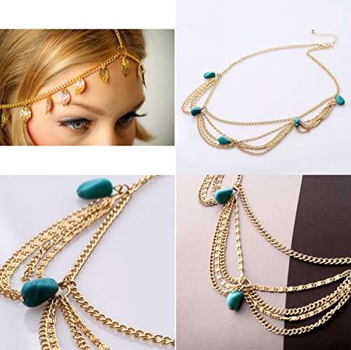 4 Pcs Gold Head Chain Gypsy Jewelry Bollywood Jewelry Head pieces for Women Gold Headpiece Arabia...
