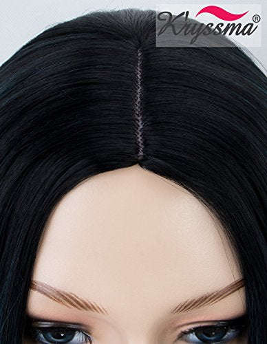 Kryssma Ombre Green Synthetic Wig with Black Roots, Short Bob Wig with Middle Parting Dark Green...