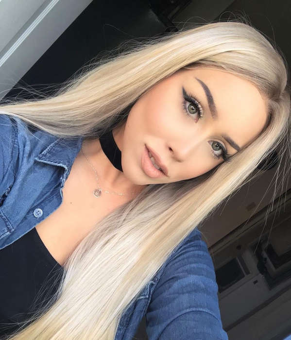 K'ryssma Fashion Ombre Blonde Glueless Lace Front Wigs Dark Roots Side Part Long Natural Straight...