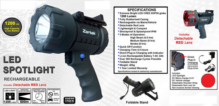 Zartek Mega Power LED Rechargeable Spotlight 1200lm