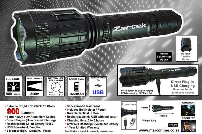 USB Rechargeable LED Flashlight Torch