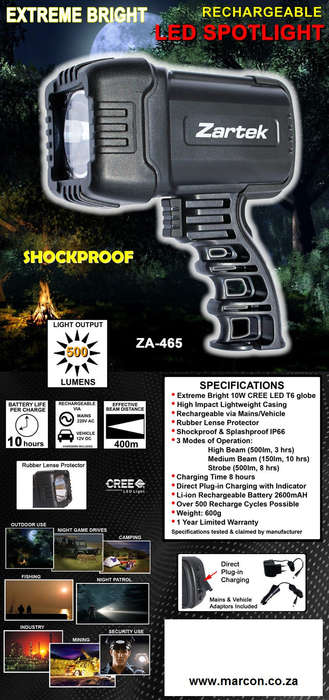 Zartek LED Rechargeable Spotlight 500lm