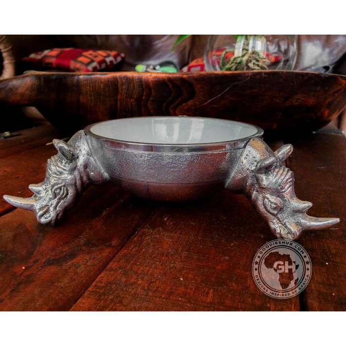 3 Rhino Round Snack Bowl WHITE - Lamu Aluminium Baked Enamel Tableware