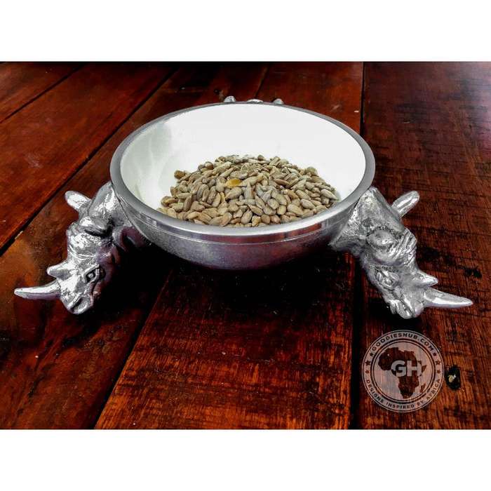 3 Rhino Round Snack Bowl WHITE - Lamu Aluminium Baked Enamel Tableware