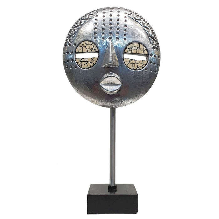 Baluba Mask On Marble Stand  Small Size - Aluminium