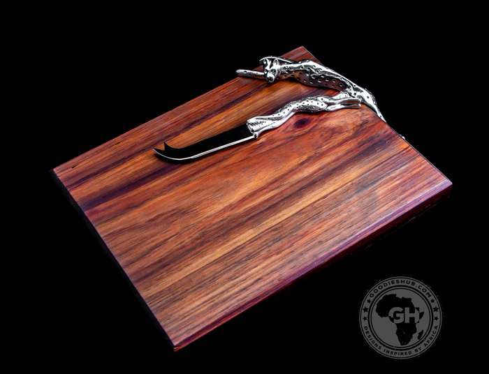 Cheese Board Large & Cheese Knife Small Set - Cheetah Africa Collection - Diana Carmichael