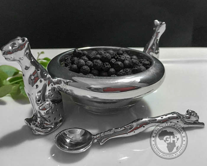 Dish 60mm Double & salt spoon Set  - Cheetah Africa Collection - Diana Carmichael