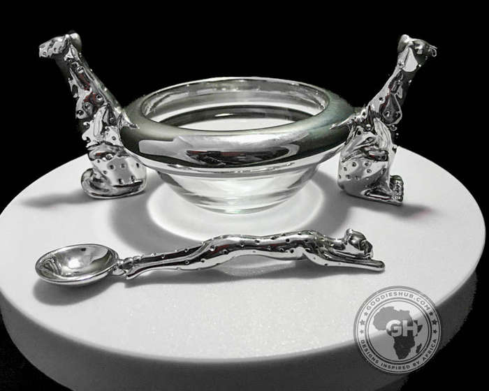 Dish 60mm Double & salt spoon Set  - Cheetah Africa Collection - Diana Carmichael