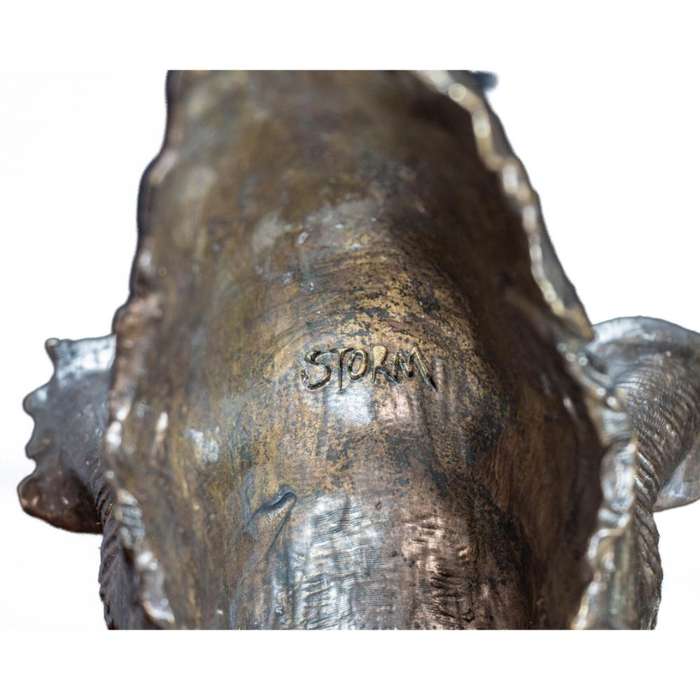White Rhino Head on Marble Base Bronze Sculpture