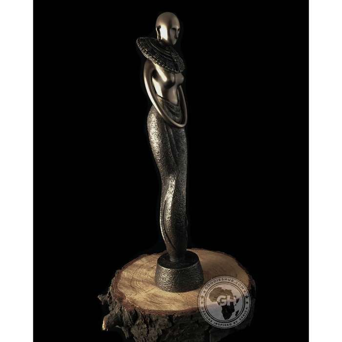 Woman Standing African Abstract Figurine Bronze Sculpture