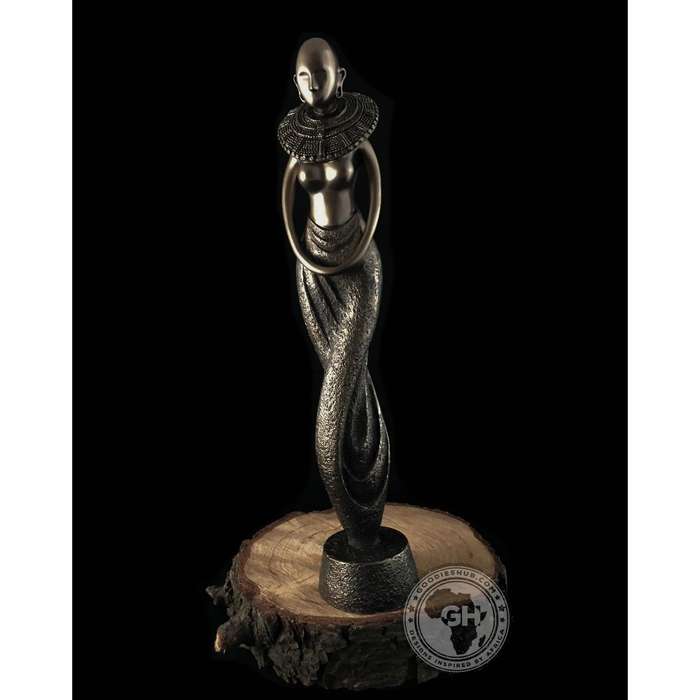 Woman Standing African Abstract Figurine Bronze Sculpture