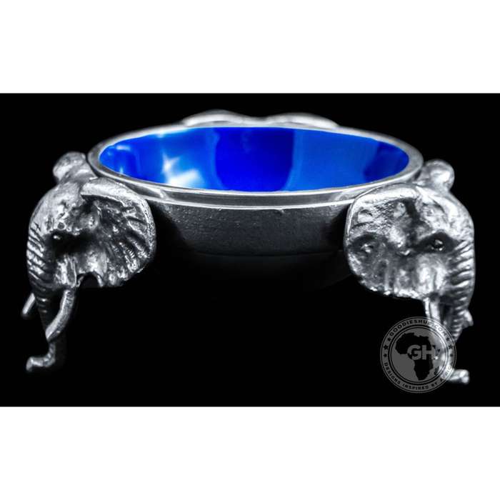3 Elephant Round Snack Bowl BLUE - Lamu Aluminium Baked Enamel Tableware