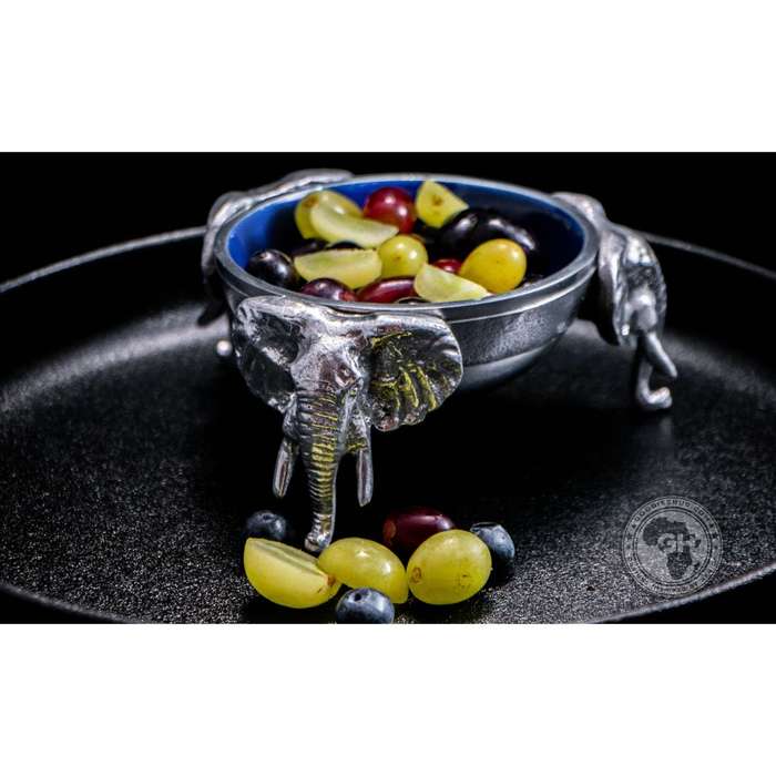 3 Elephant Round Snack Bowl BLUE - Lamu Aluminium Baked Enamel Tableware