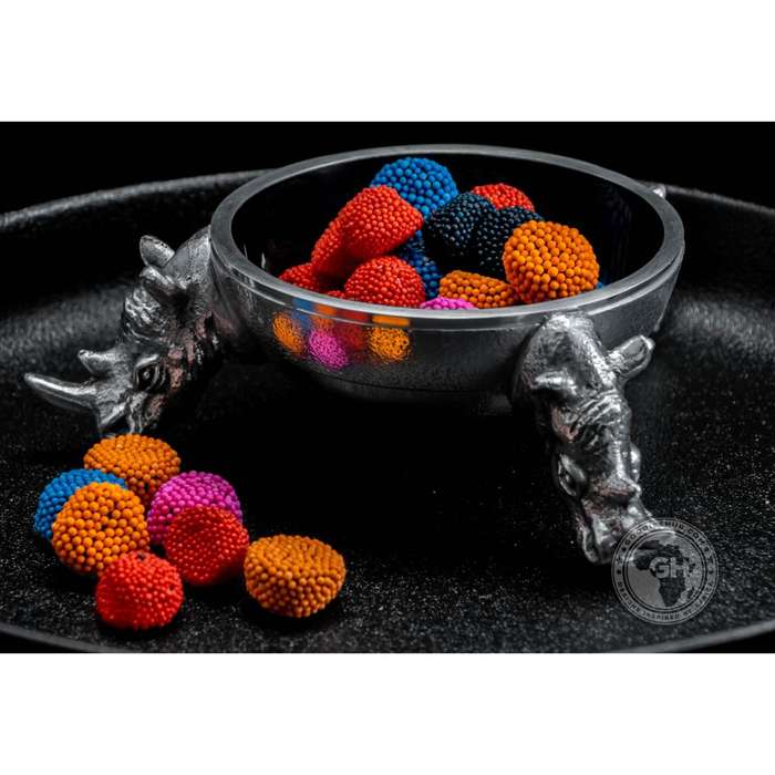 3 Rhino Round Snack Bowl BLACK - Lamu Aluminium Baked Enamel Tableware