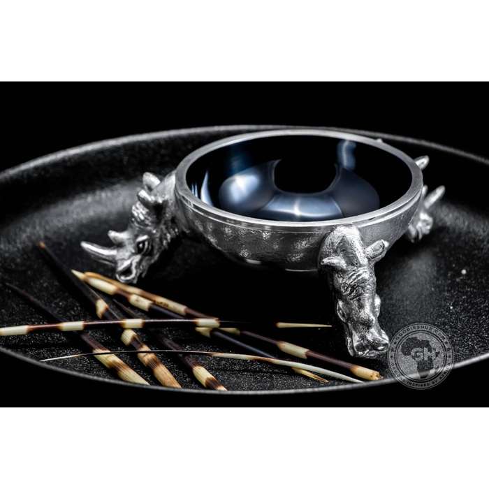 3 Rhino Round Snack Bowl BLACK - Lamu Aluminium Baked Enamel Tableware