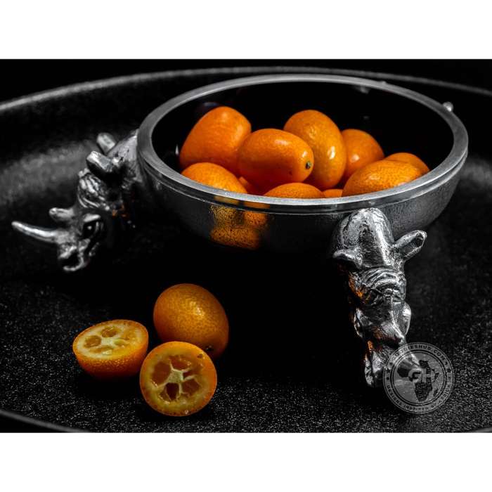 3 Rhino Round Snack Bowl BLACK - Lamu Aluminium Baked Enamel Tableware