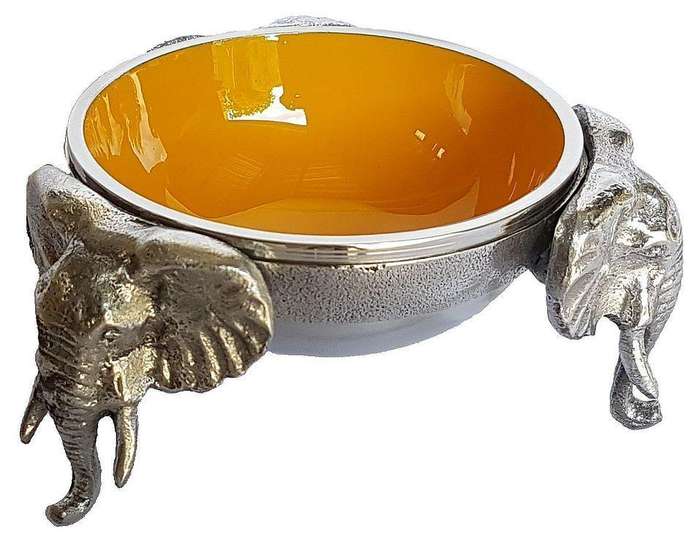 3 Elephant Round Snack Bowl OCHRE - Lamu Aluminium Baked Enamel Tableware