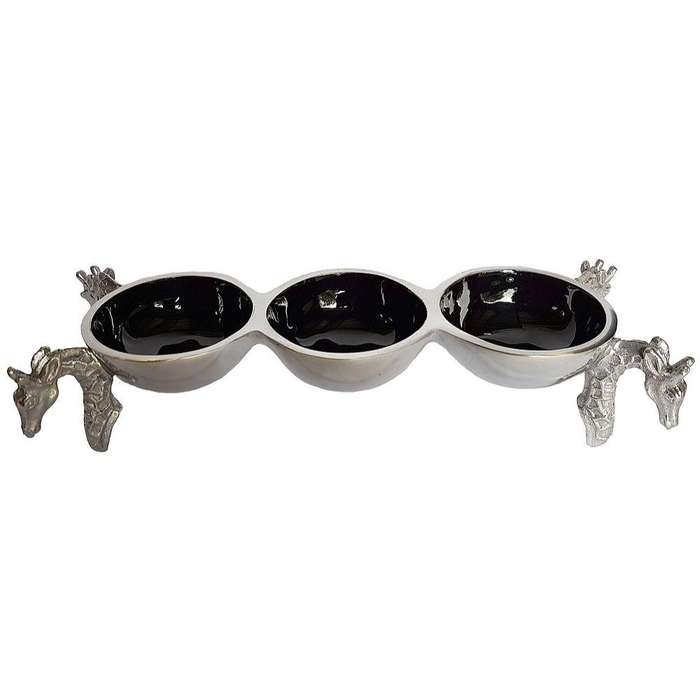 4 Giraffe Triple Bowl BLACK - Lamu Aluminium Baked Enamel Tableware