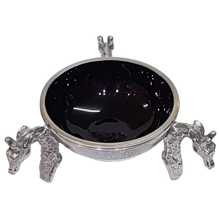 3 Giraffe Round Snack Bowl BLACK - Lamu Aluminium Baked Enamel Tableware