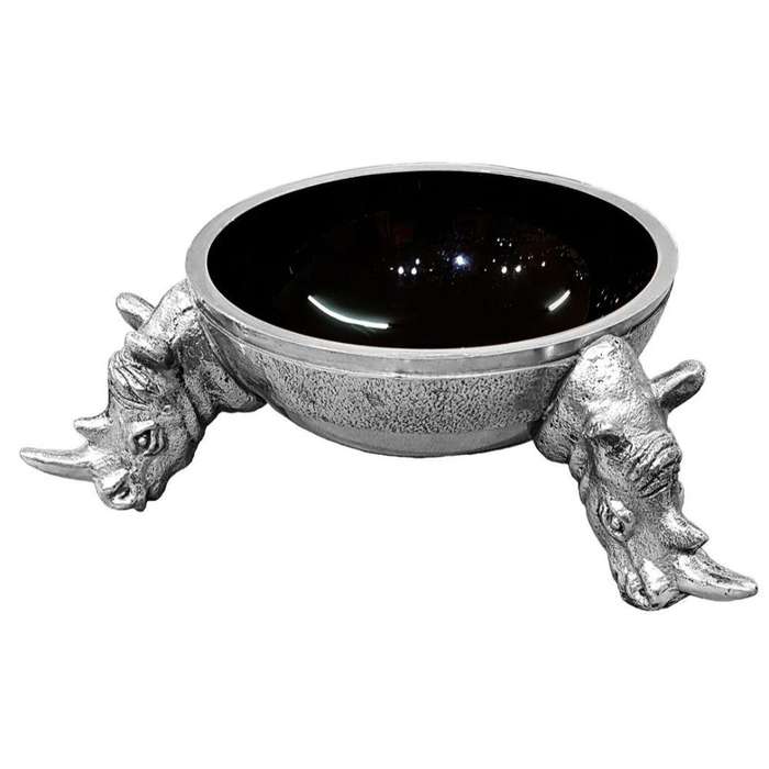 3 Rhino Round Snack Bowl BLACK - Lamu Aluminium Baked Enamel Tableware