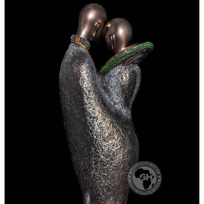 African Embrace Abstract Figurine Bronze Sculpture