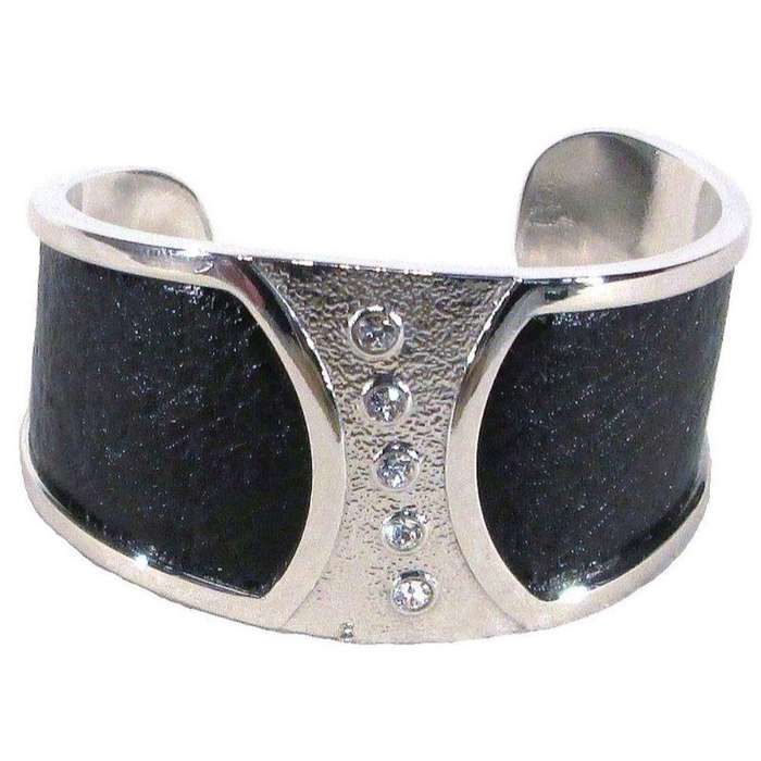 Ostrich Leather Slip on Cuffs - Black
