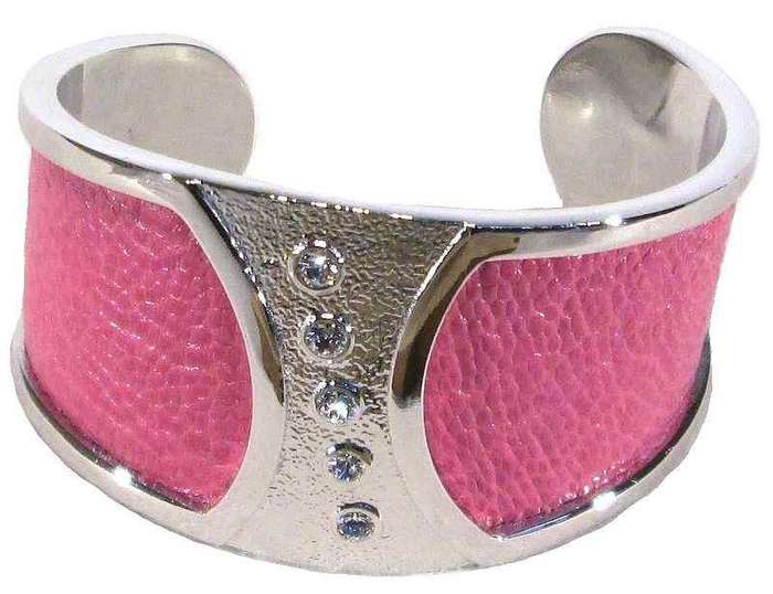 Ostrich Leather Slip on Cuffs - Pink