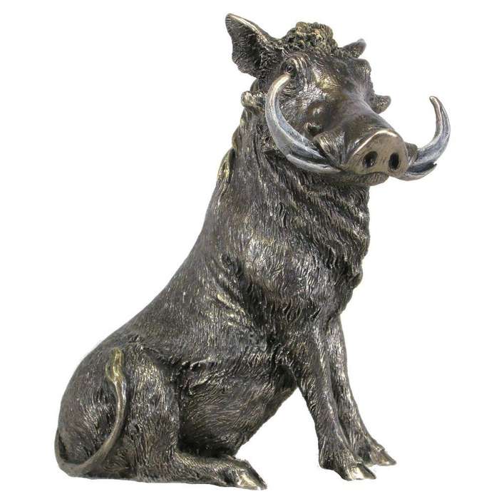 Warthog Sitting Bronzed Sculpture