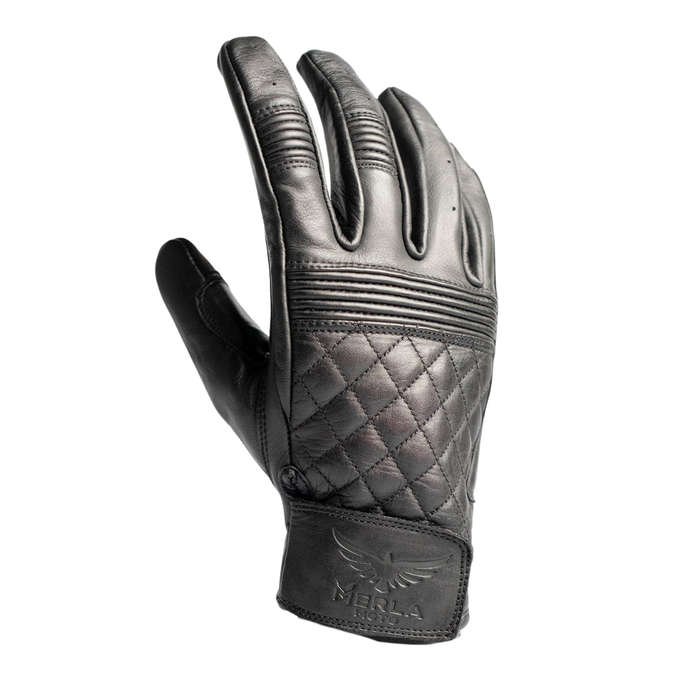 Merla Moto Cafe Quilted Leather Black Motorcycle Gloves